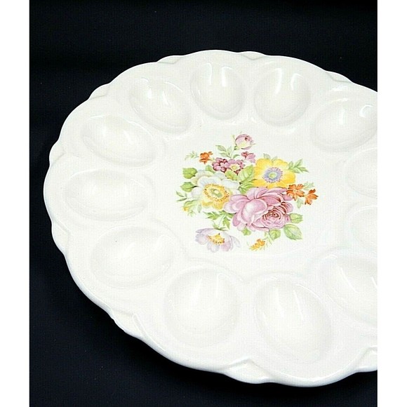 E & R American Art Ware Floral Deviled Egg Plate - Picture 6 of 7